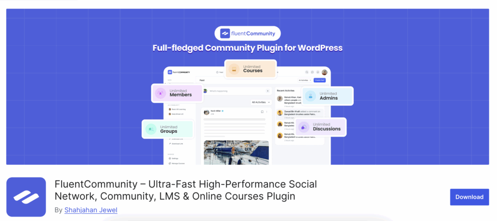 fluentcommunity, wordpress, community, LMS, course, plugin